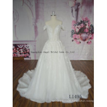 Hot Sale French Lace Tulle Long Train Wedding Gown